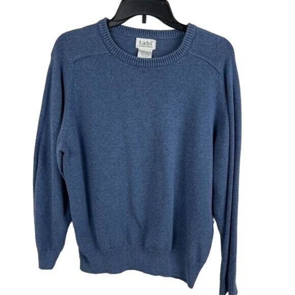 Tabi International Men Blue Crewneck Pullover Cotton Ramie Knit Sweater Size L